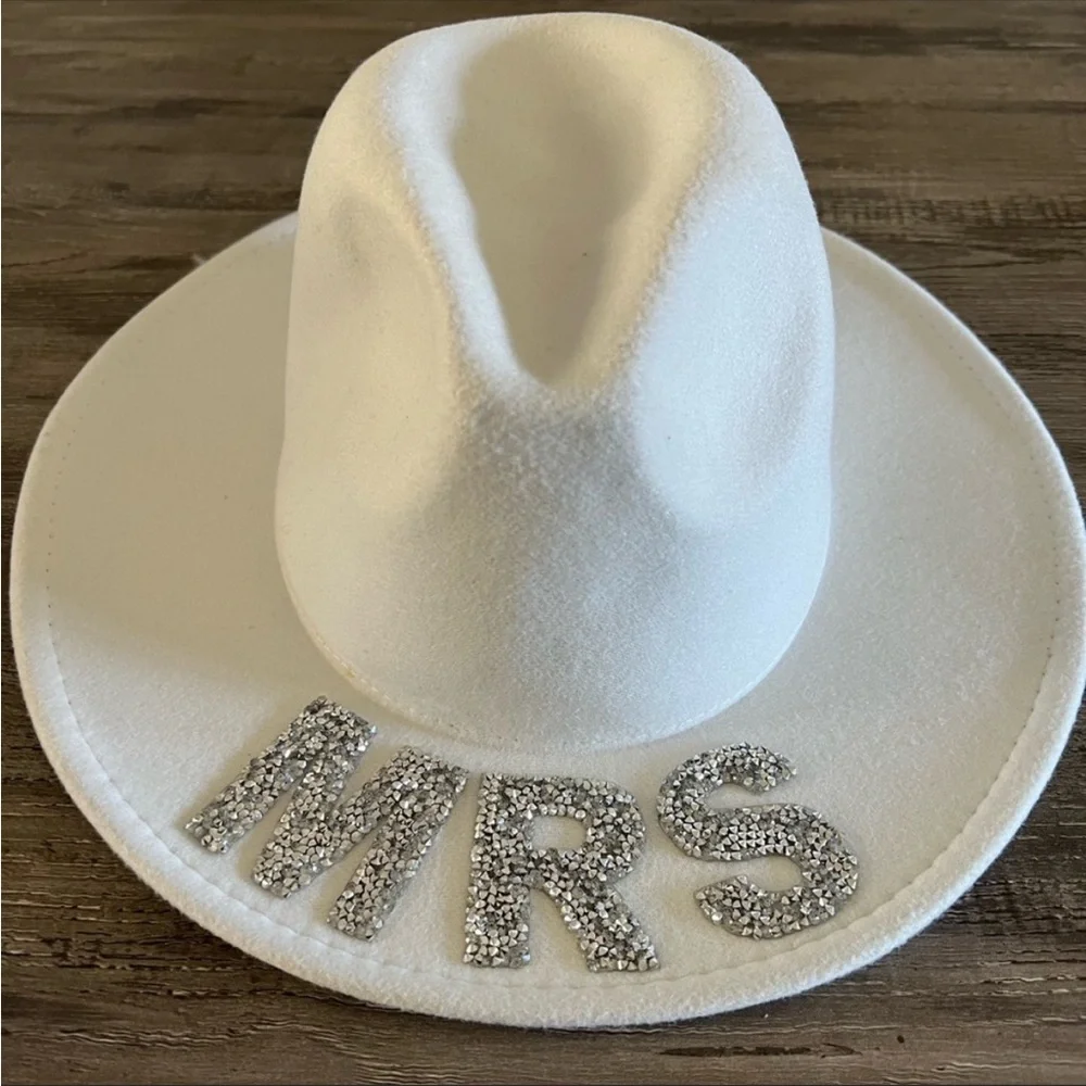 Ivory 'MRS' Embellished Felt Hat